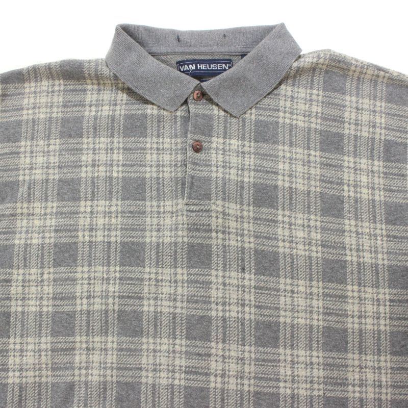 00s VANHEUSEN チェック柄 長袖ポロシャツ メンズ 表記Lサイズ VAN 