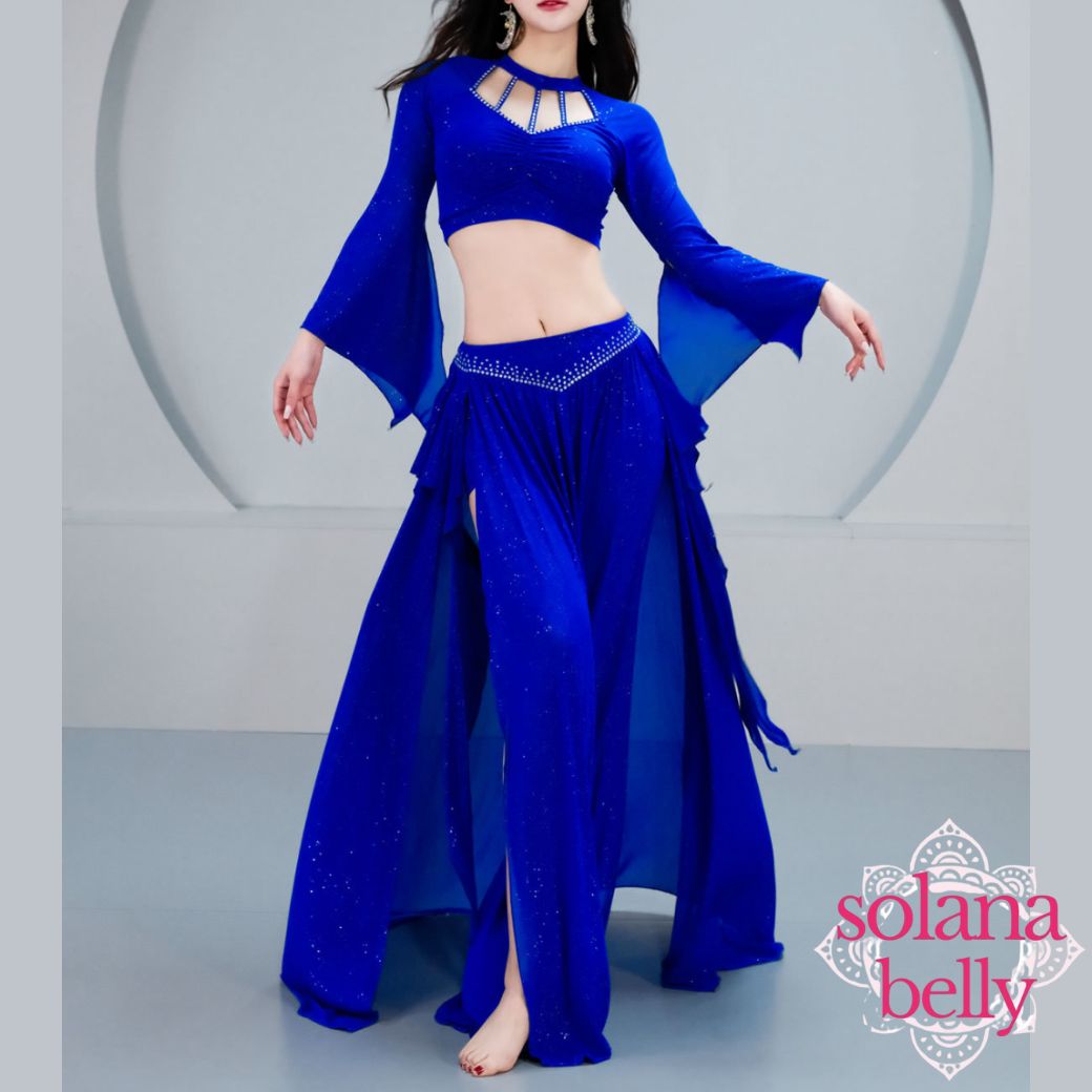 ベリーダンス レッスン着 ビジュー セットアップ ブルー LW0121BU