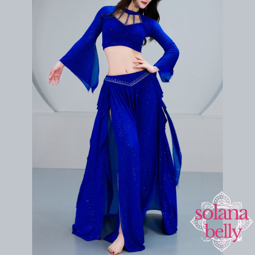 ベリーダンス レッスン着 ビジュー セットアップ ブルー LW0121BU