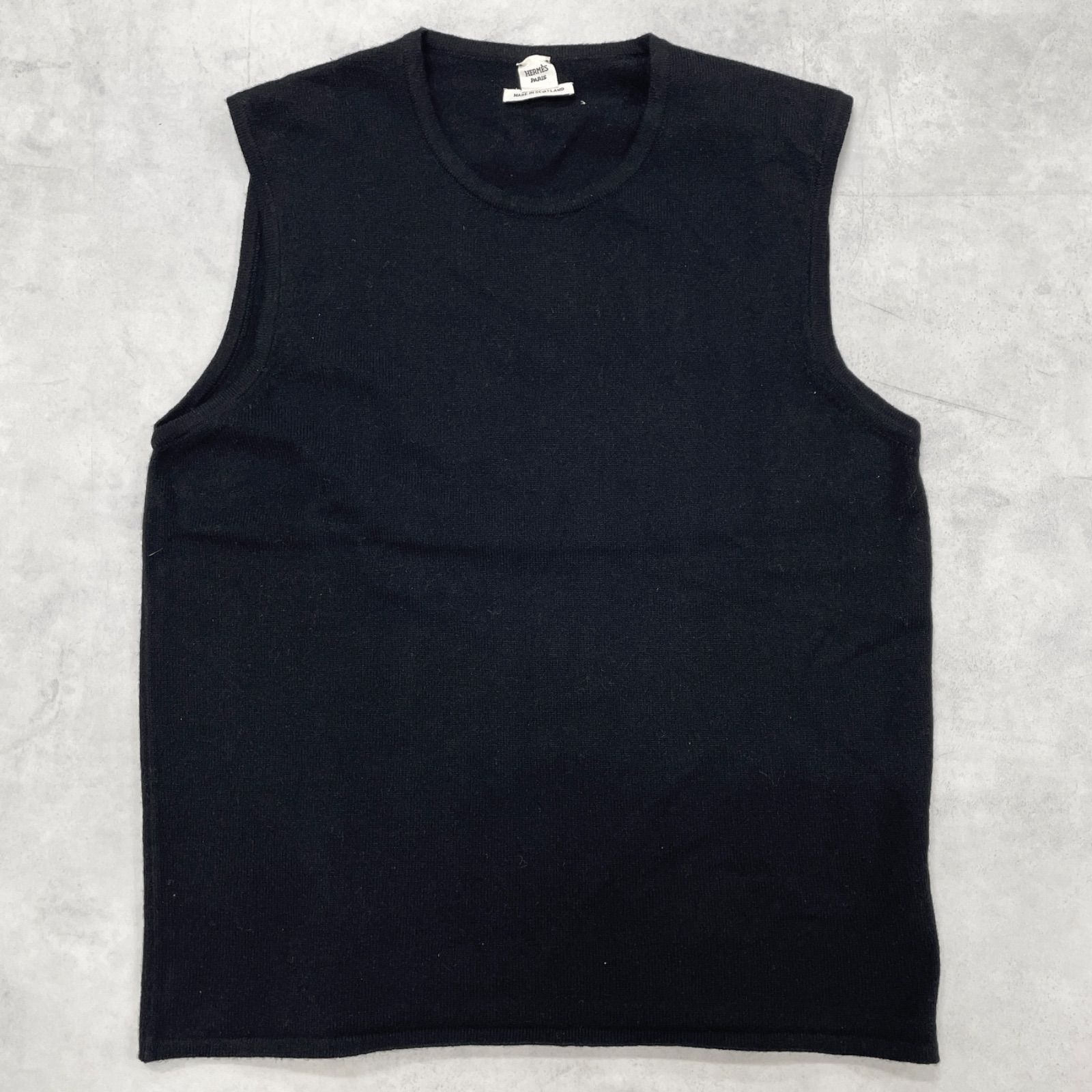 HERMES エルメス ニットベスト トップス ノースリーブ カシミヤ ブラック スコットランド製 レディース ME