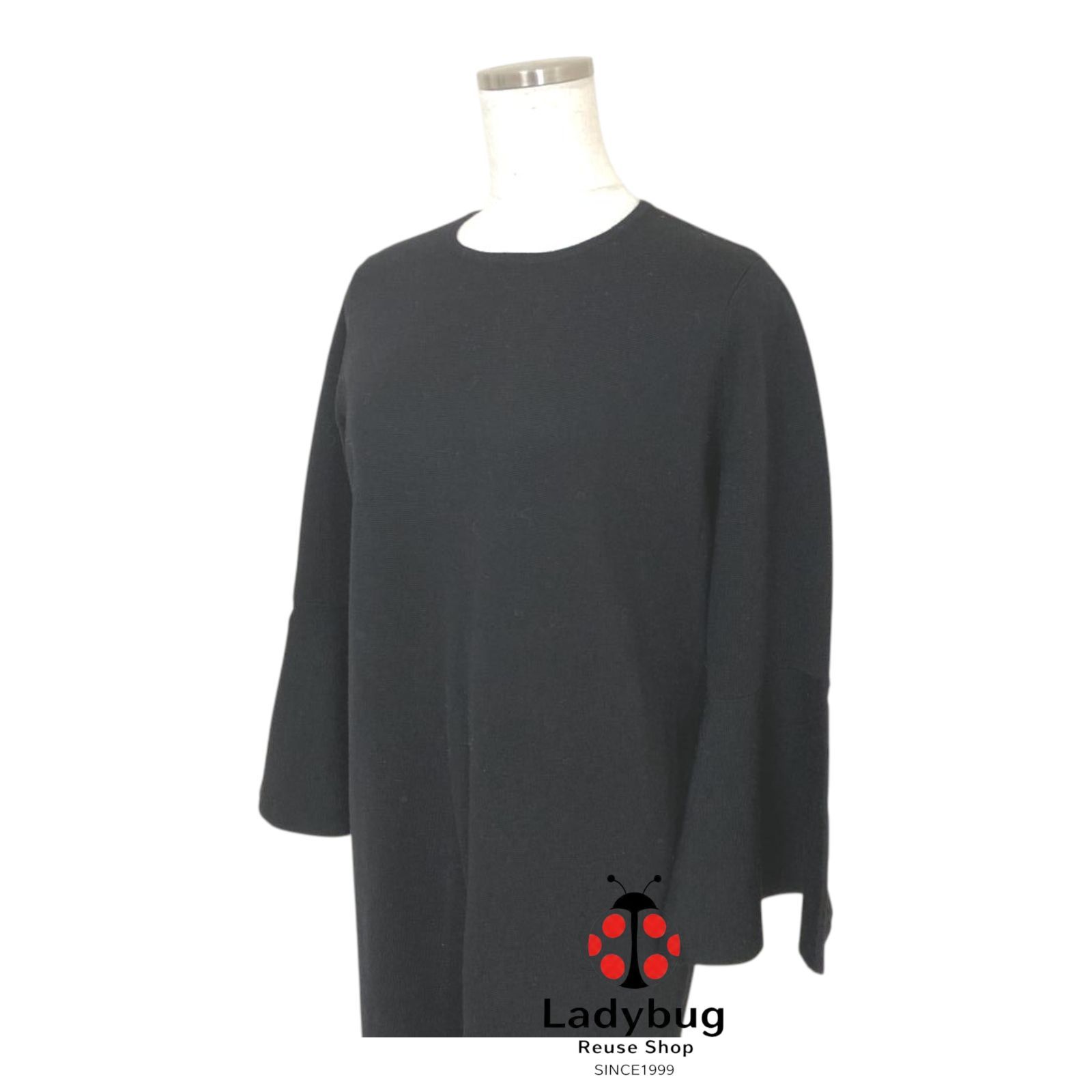 UNITED ARROWS ユナイテッドアローズ レディース ニットワンピース ウール100 黒 ベルスリーブ バタフライスリーブ ブラックフォーマル