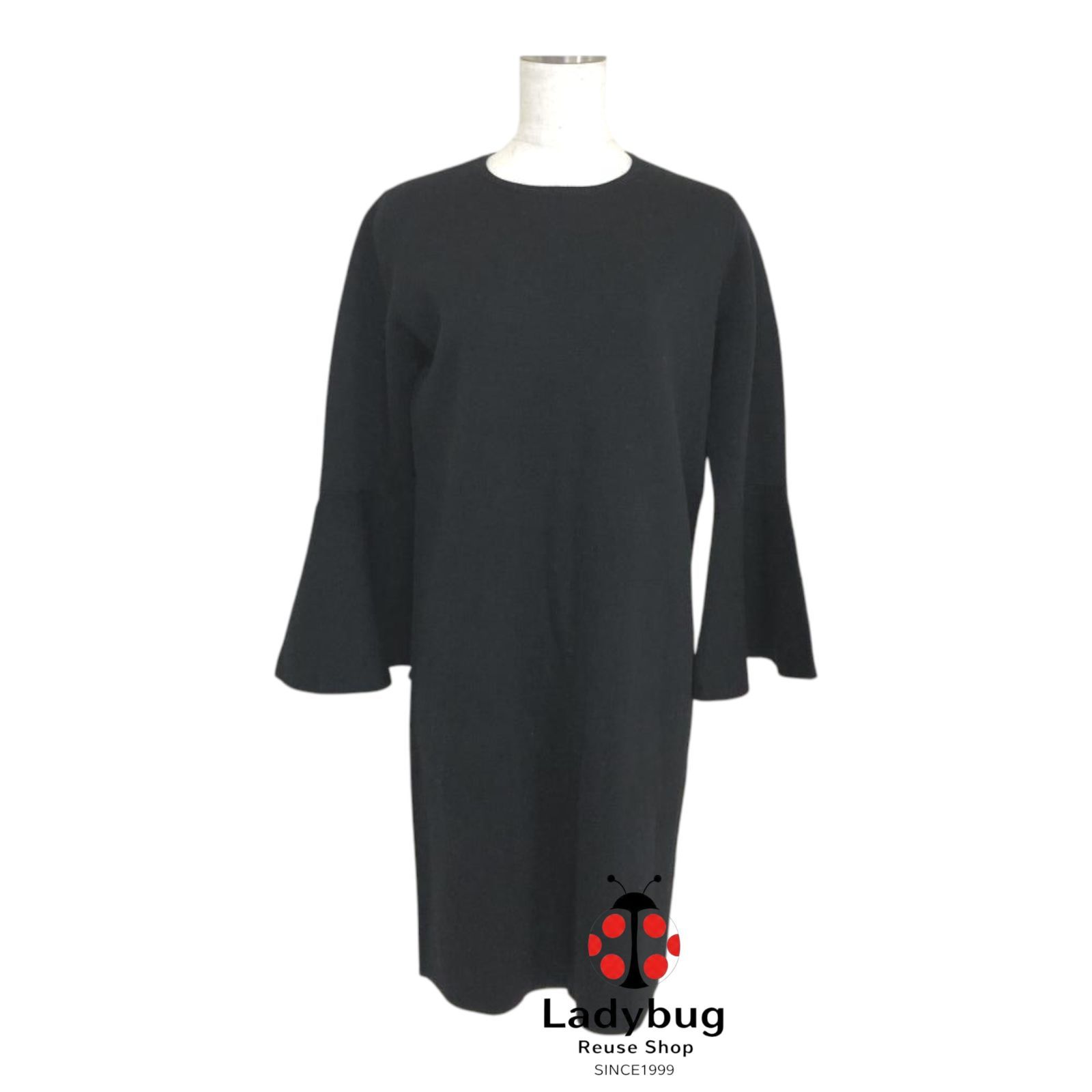 UNITED ARROWS ユナイテッドアローズ レディース ニットワンピース ウール100 黒 ベルスリーブ バタフライスリーブ ブラックフォーマル