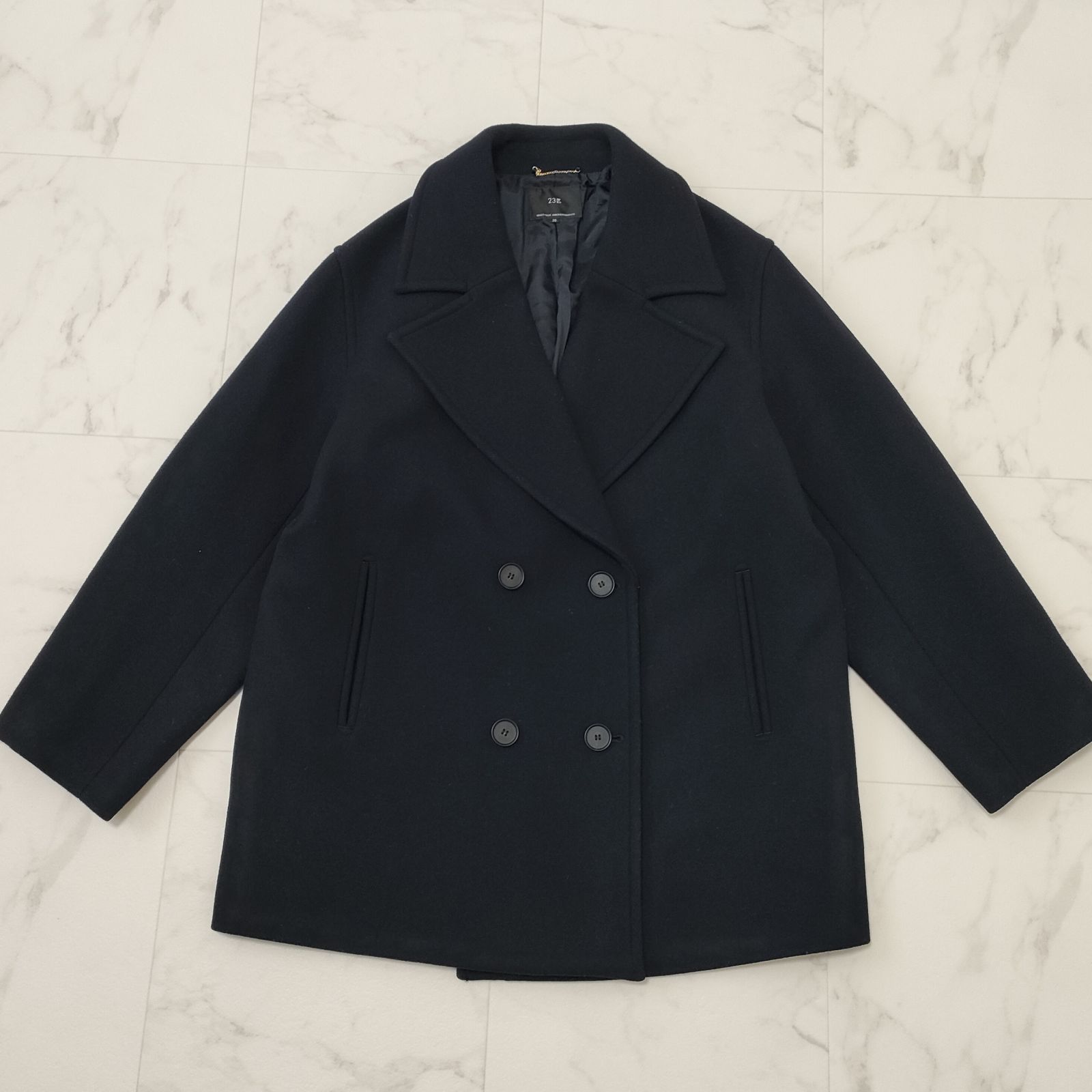 23区 ソフトメルトンPコート ピーコート 濃紺 ダブルブレスト 38 M オーバーサイズ