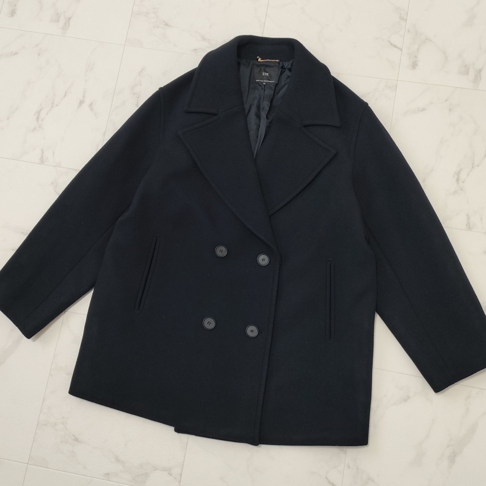 23区 ソフトメルトンPコート ピーコート 濃紺 ダブルブレスト 38 M
