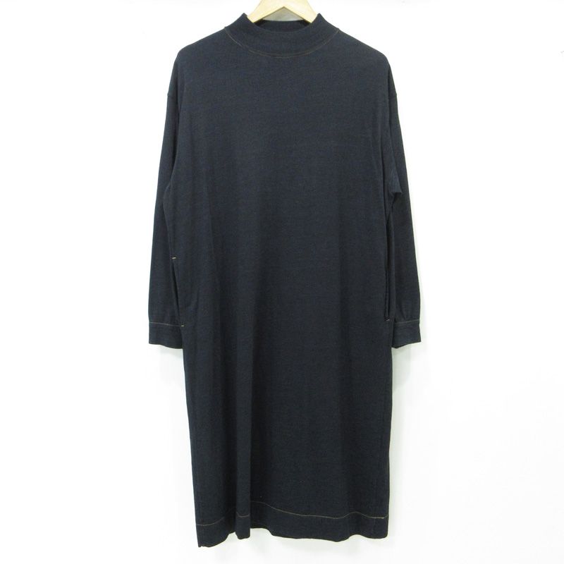 三重本店 45rpm 45アールピーエム ロゴ刺繍ハイネック長袖ワンピース ネイビー サイズ 2 110