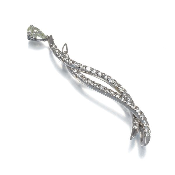 ライトイエロー-クリア ダイヤ ダイヤモンド 0.40ct ウェーブライン ティアドロップ ペンダントトップ K18WG 177668