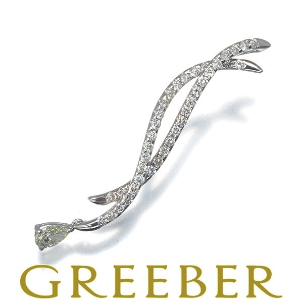 ライトイエロー-クリア ダイヤ ダイヤモンド 0.40ct ウェーブライン ティアドロップ ペンダントトップ K18WG 177668