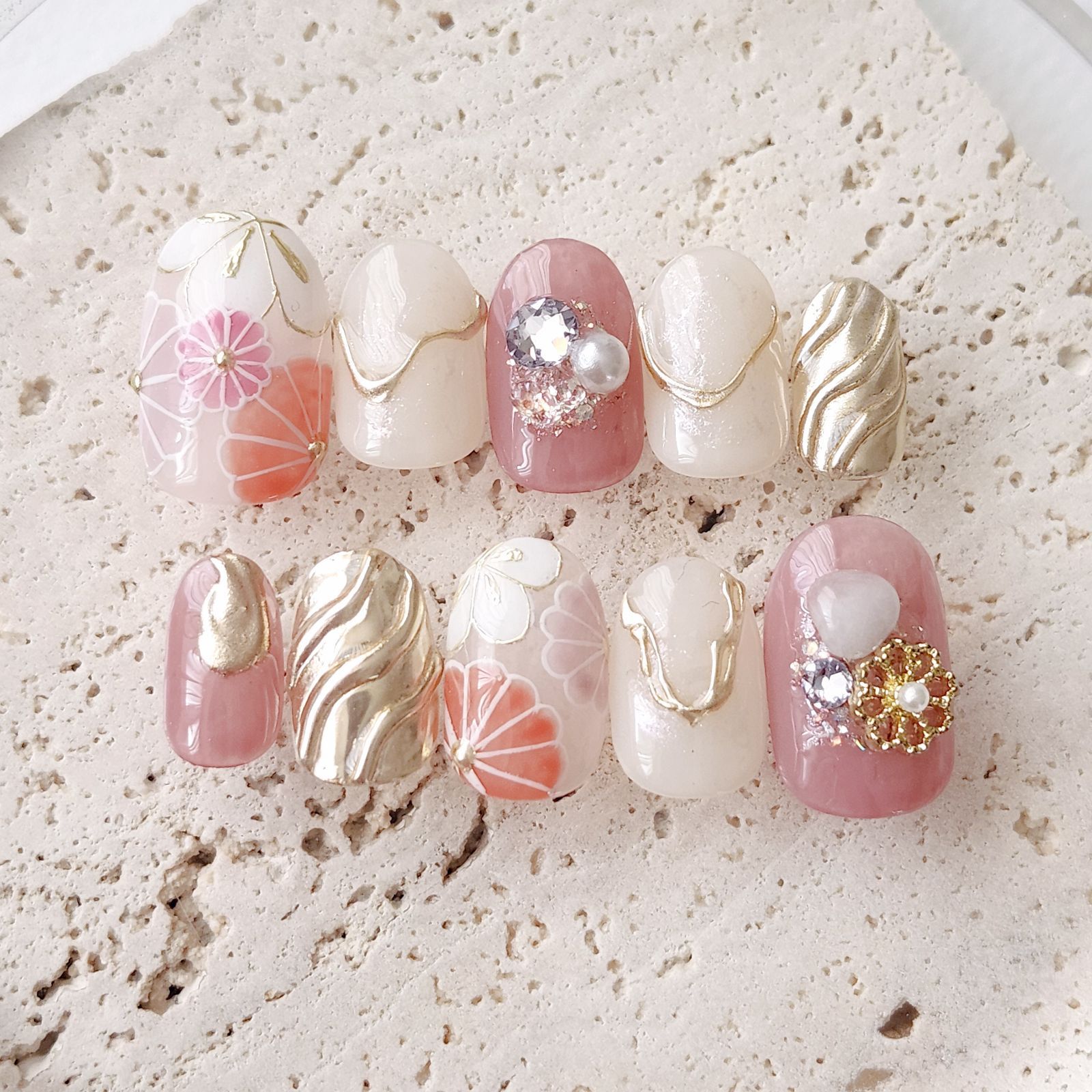 人気商品☆和柄ネイルチップ　成人式ネイル　着物　成人式卒業式和柄振袖袴 ピンク 和ネイル専門店が作る成人式＆卒業式ネイルチップ｜振袖・袴にぴったり