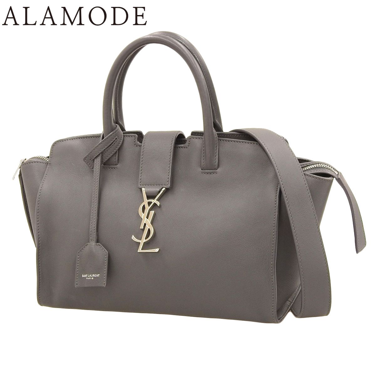 SAINT LAURENT PARIS サンローランパリ ダウンタウン ベイビー カバス ハンドバッグ 2WAY ショルダー 肩掛け レザー グレー シルバー金具 653567 レディース 40802160784 アラモード