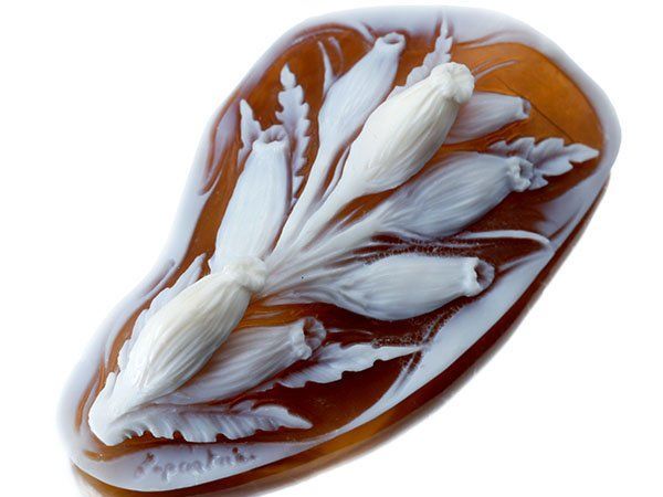 ジュエリー 作家品 サイン刻印有 立体的お花の彫刻 シェルカメオルース 61.4ｍｍ×33.7ｍｍ a2836o 送料無料