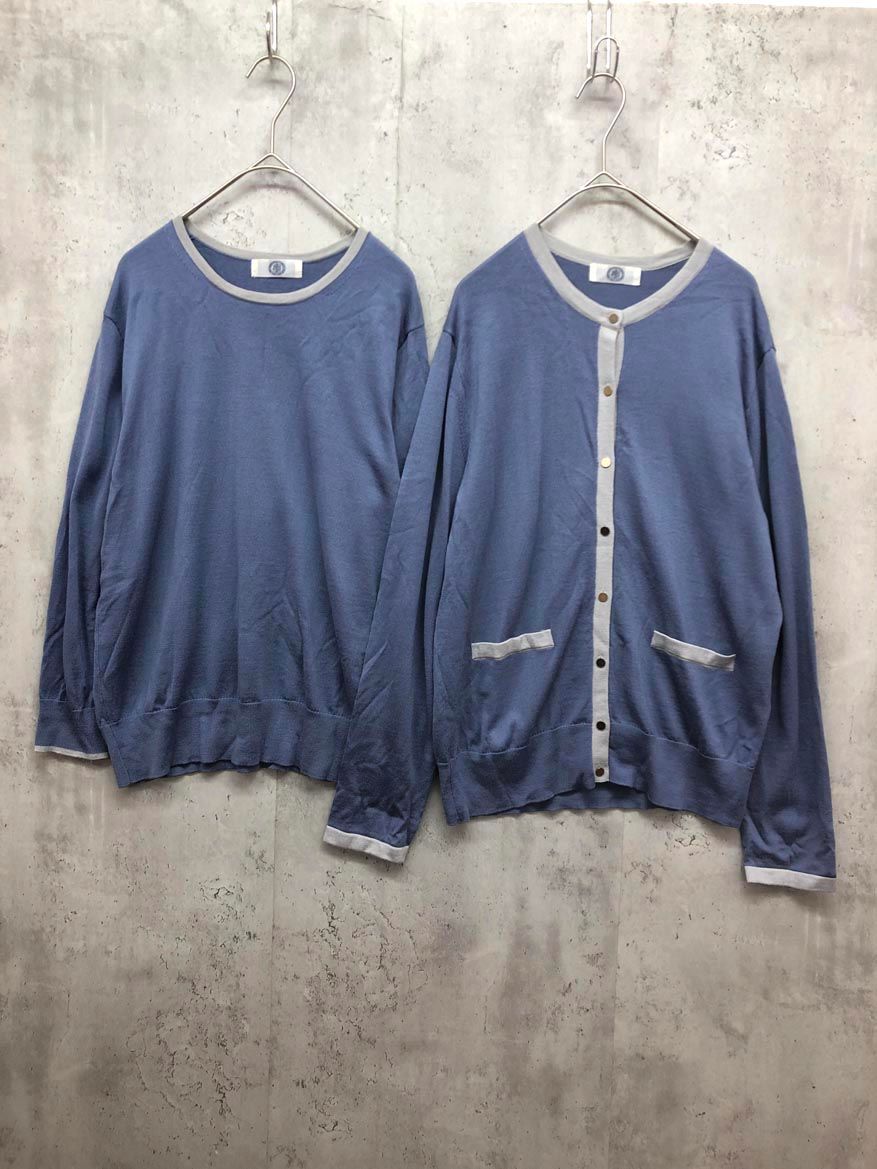 J.PRESS ジェイプレス トリムツインニット カーディガン 2枚セット sizeL サックスブルー系 レディース