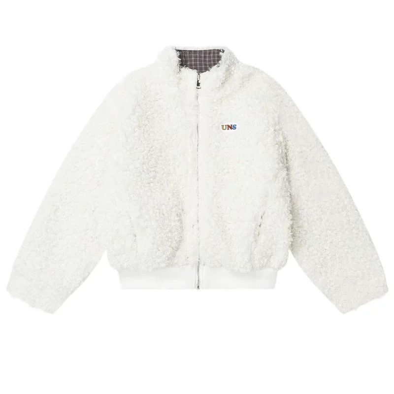  ♥ h アメリカンハイストリート風 リバーシブル 中綿ジャケット 男女兼用 | 厚手 冬用 羊羔風ボア × チェック柄 その他 トップス