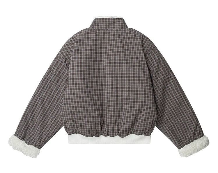 h アメリカンハイストリート風 リバーシブル 中綿ジャケット 男女兼用 厚手 冬用 羊羔風ボア × チェック柄