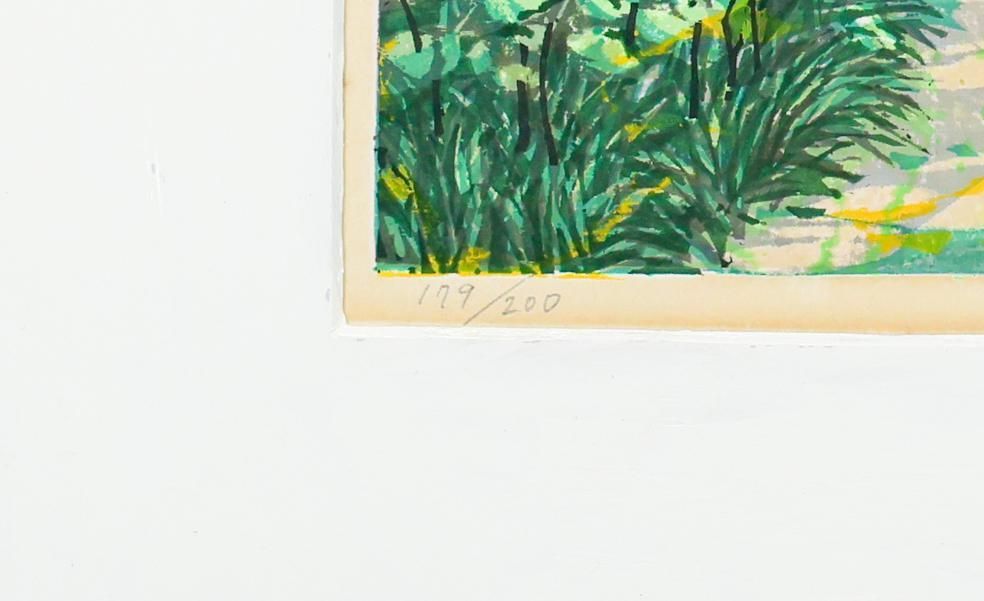 北岡文雄「犀川の秋」木版画 直筆サイン入り 1975年 解説書付属 お洒落な額装 北岡文雄「犀川の秋」木版画 直筆サイン入り 1975年 解説書付属 お洒落