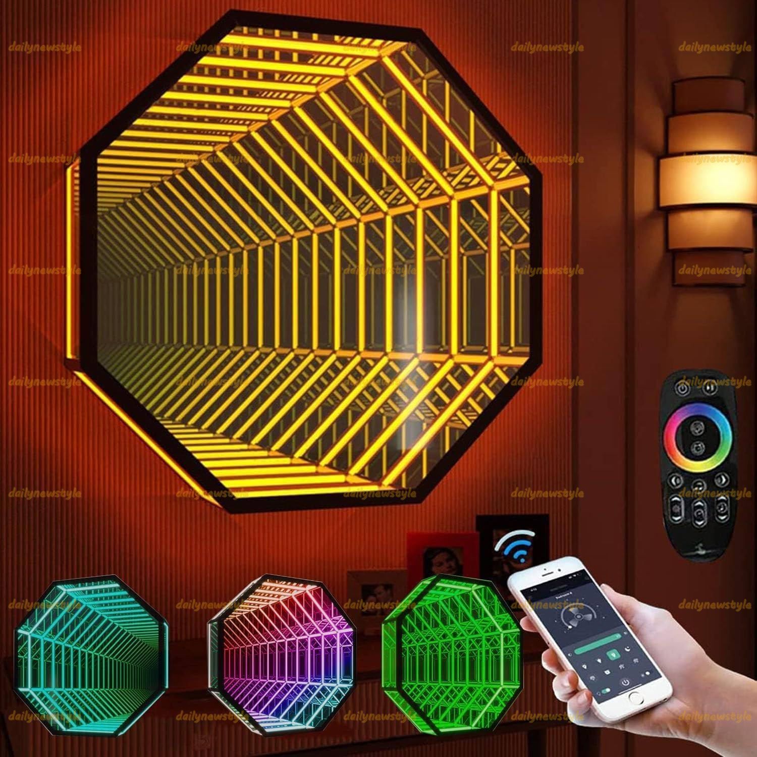 人気推薦◆LED インフィニティミラーナイトライト 3D ミラートンネルライト インフィニティウォールミラーマルチカラーチェンジングライト 30cm|11.8