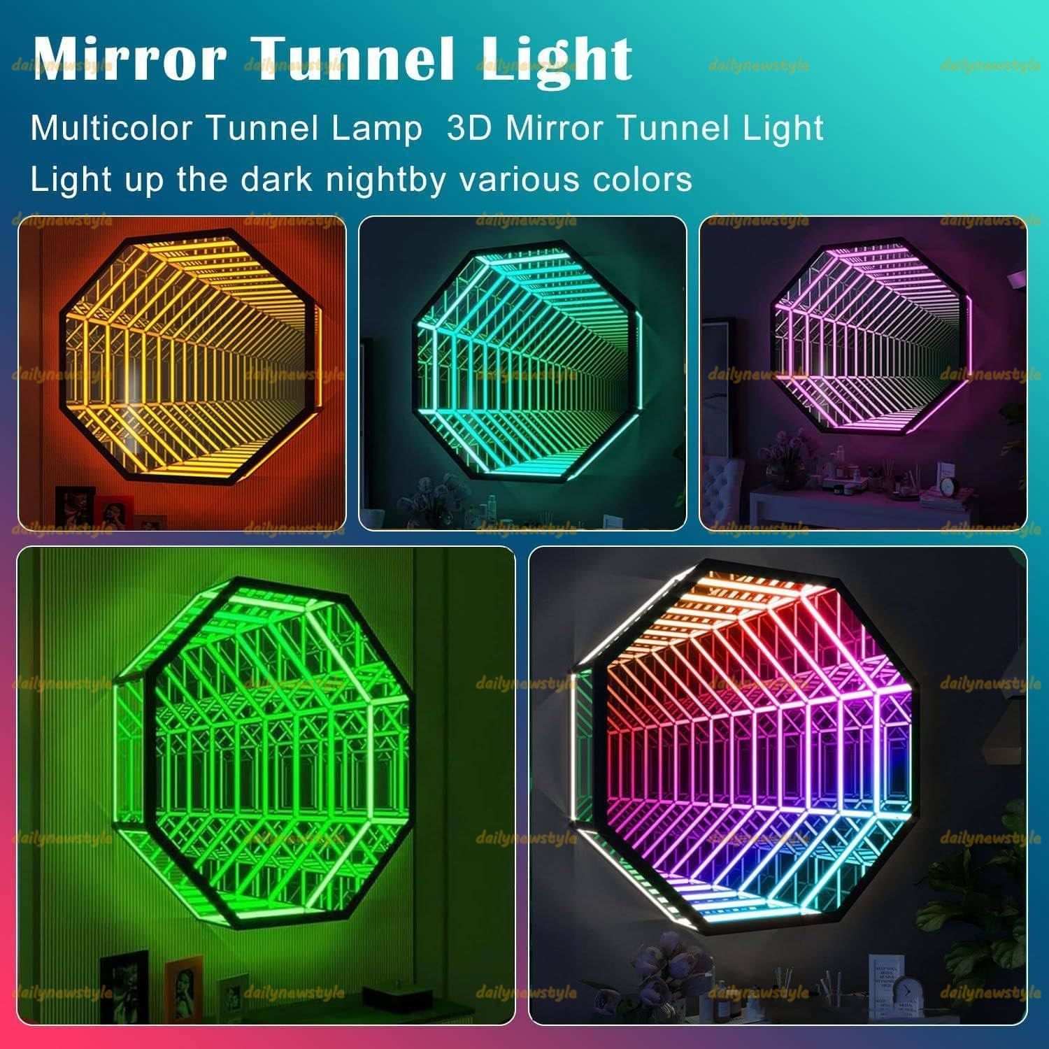 人気推薦◆LED インフィニティミラーナイトライト 3D ミラートンネルライト インフィニティウォールミラーマルチカラーチェンジングライト 30cm|11.8