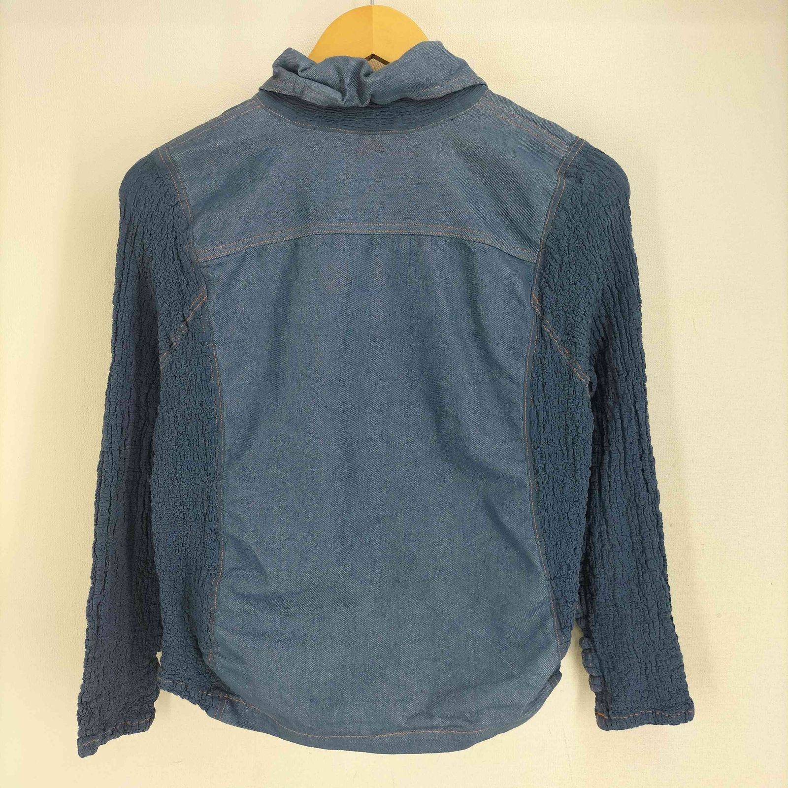 イッセイミヤケミー ISSEY MIYAKE me カリフラワー 切替 シワ加工 デニムジャケット レディース 表記無