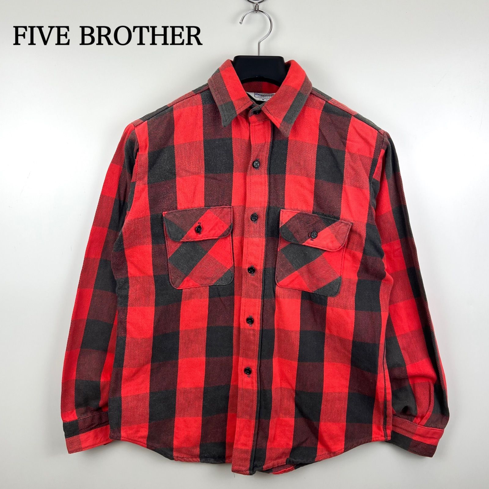 FIVE BROTHER 80s USA VTG block plaid flannel shirts M ファイブブラザーズ ヘビーネル ブロックチェック 長袖シャツ バッファロー 定番 ヴィンテージ
