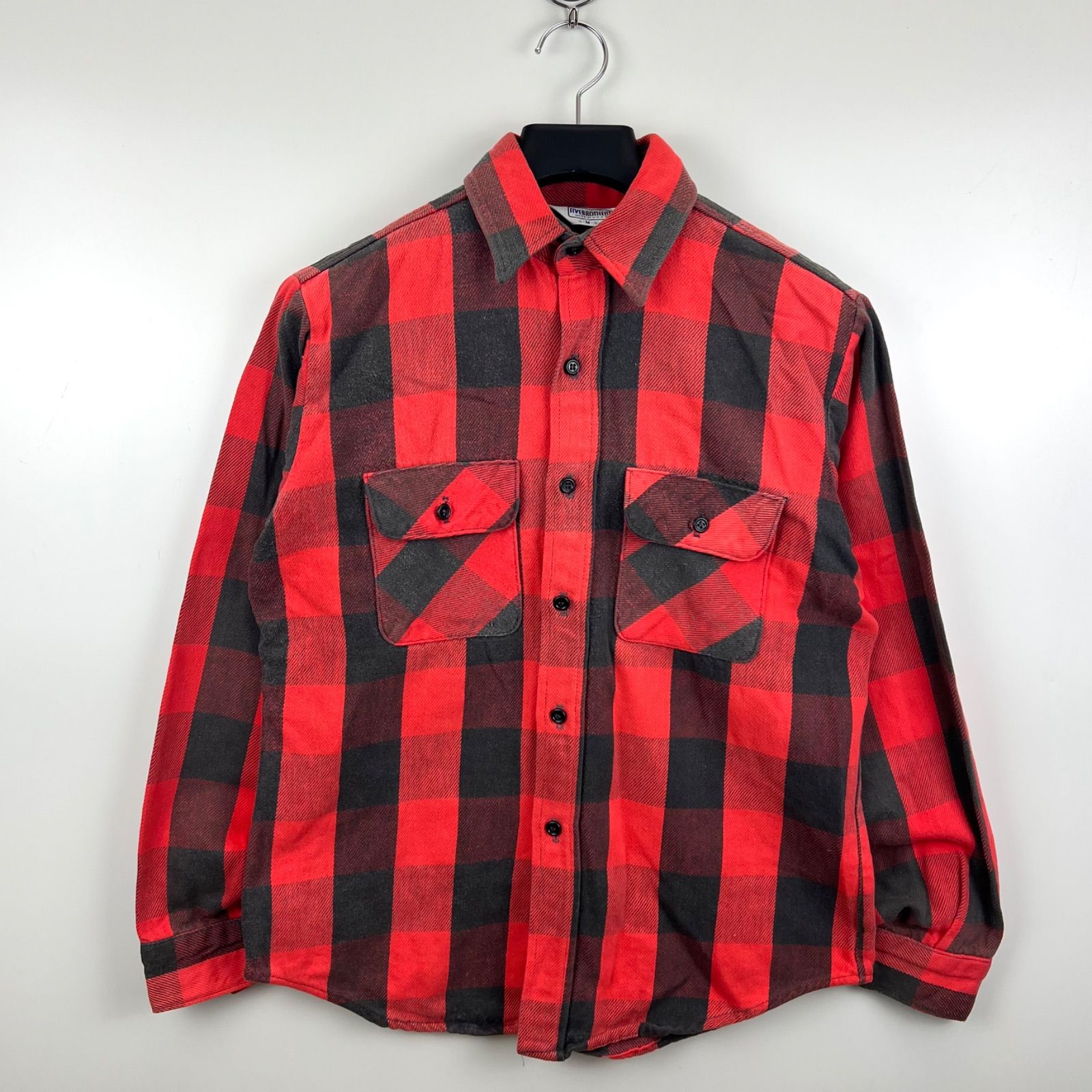 FIVE BROTHER 80s USA VTG block plaid flannel shirts M ファイブブラザーズ ヘビーネル ブロックチェック 長袖シャツ バッファロー 定番 ヴィンテージ