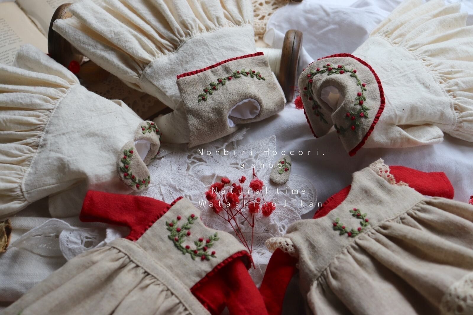 お花刺繍えりのお洋服set