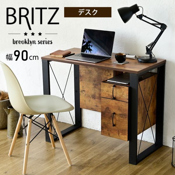 ♪ブルックリンスタイル コンパクトデスク 幅90cm パソコンデスク ワークデスク 事務机 学習机 デスク ヴィンテージ テレワーク リモートワーク 1人暮らし