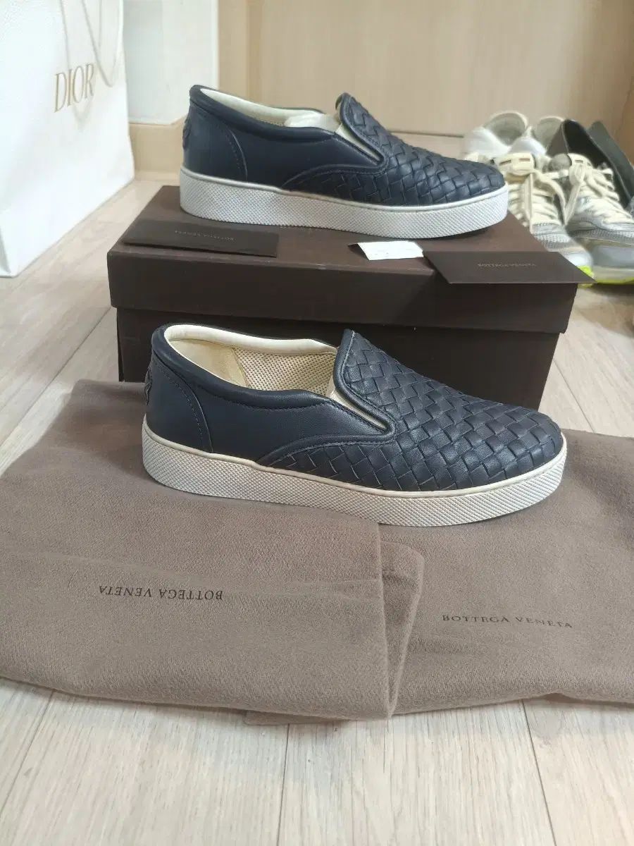 正規品36)ボッテガ・ヴェネタ イントレチャート スリッポン ネイビー