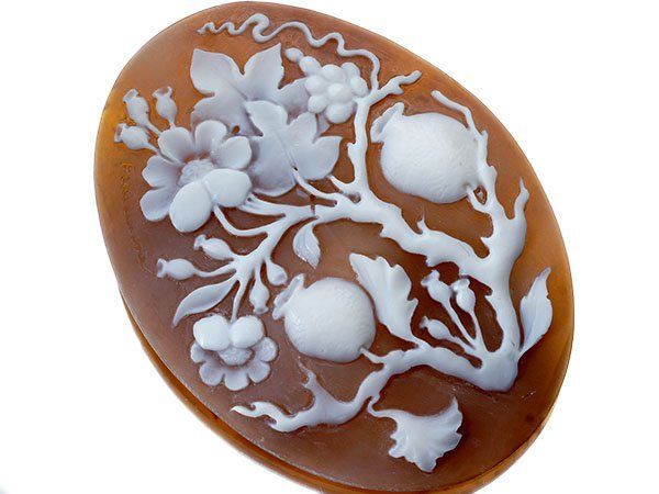 ジュエリー ディルーカ社 作家刻印有り 植物の彫刻 シェルカメオルース 60.0ｍｍ×45.0ｍｍ a2844o 送料無料