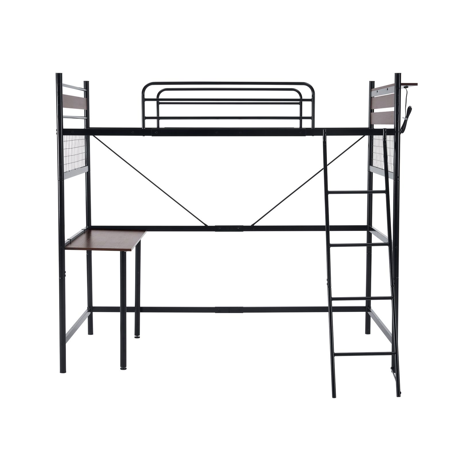 16%割 ブラック システムベット ３WAYロフトベッド シングル 収納付き デスク付き 北欧風 スチール 耐震 デスク付き 移動 コンセント付き メッシュパネル付き 高さ３段階