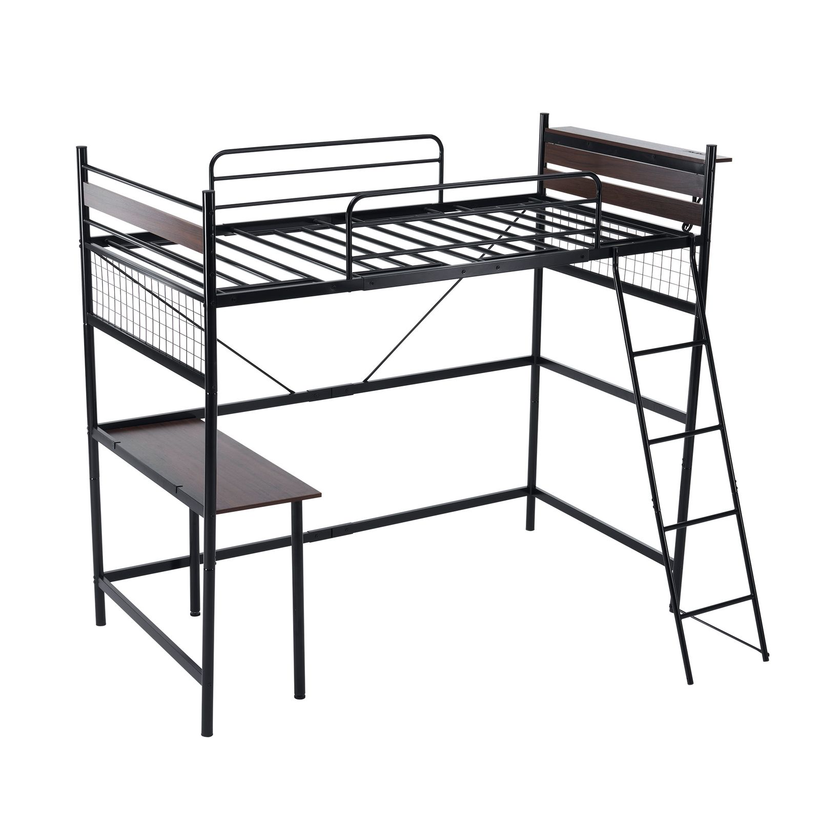 16%割 ブラック システムベット ３WAYロフトベッド シングル 収納付き デスク付き 北欧風 スチール 耐震 デスク付き 移動 コンセント付き メッシュパネル付き 高さ３段階