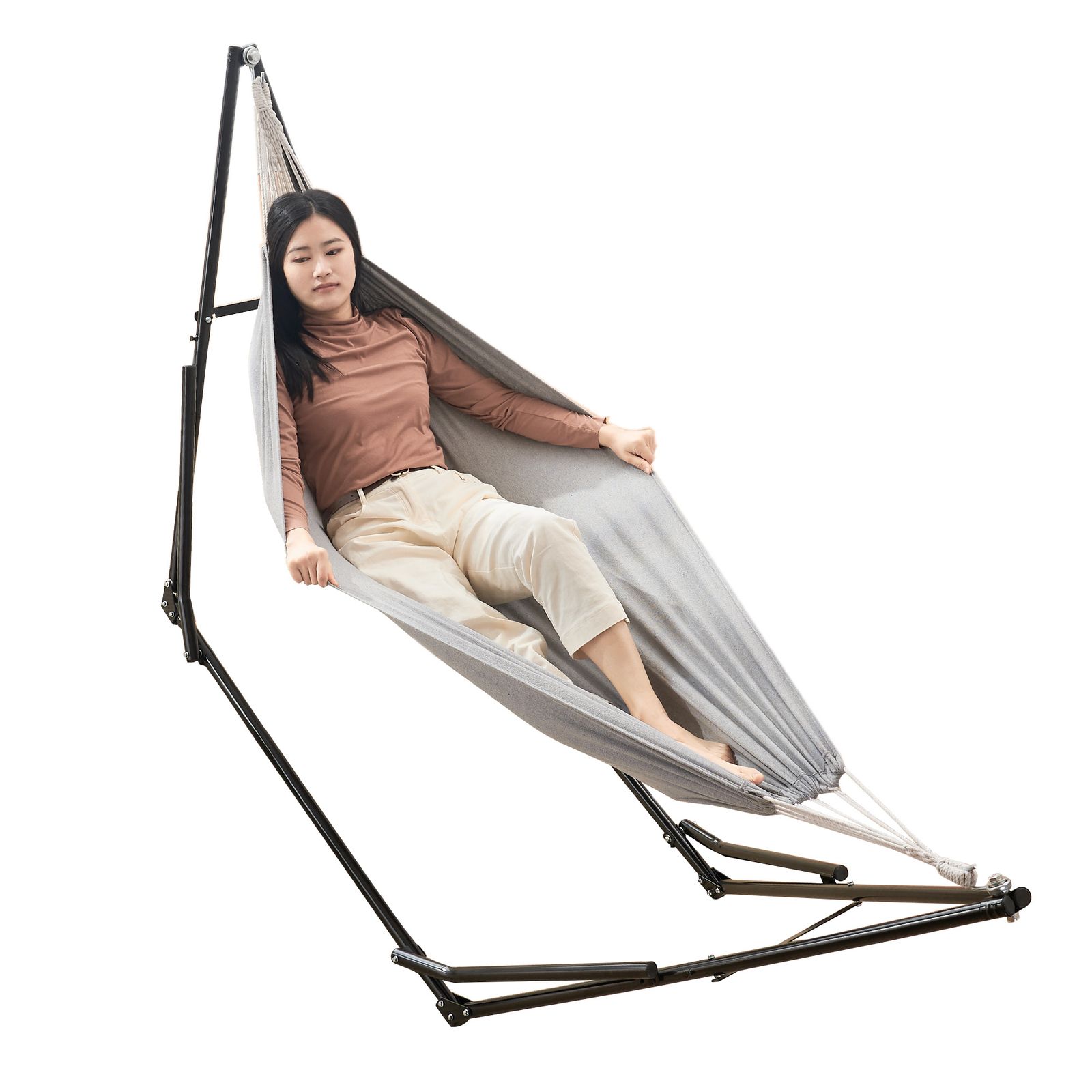 10%割 ハンモック ライトブラウンハンモック ダークブラウンチェア 自立式 3 way ポータブルハンモック ハンガーフック ケース付き チェアー 室内 折りたたみ おしゃれ NEXPOTALLINN_EU