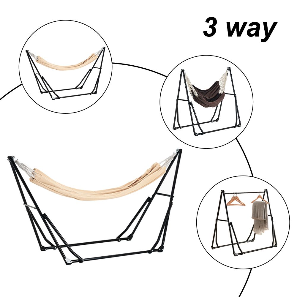 10%割 ハンモック ライトブラウンハンモック ダークブラウンチェア 自立式 3 way ポータブルハンモック ハンガーフック ケース付き チェアー 室内 折りたたみ おしゃれ
