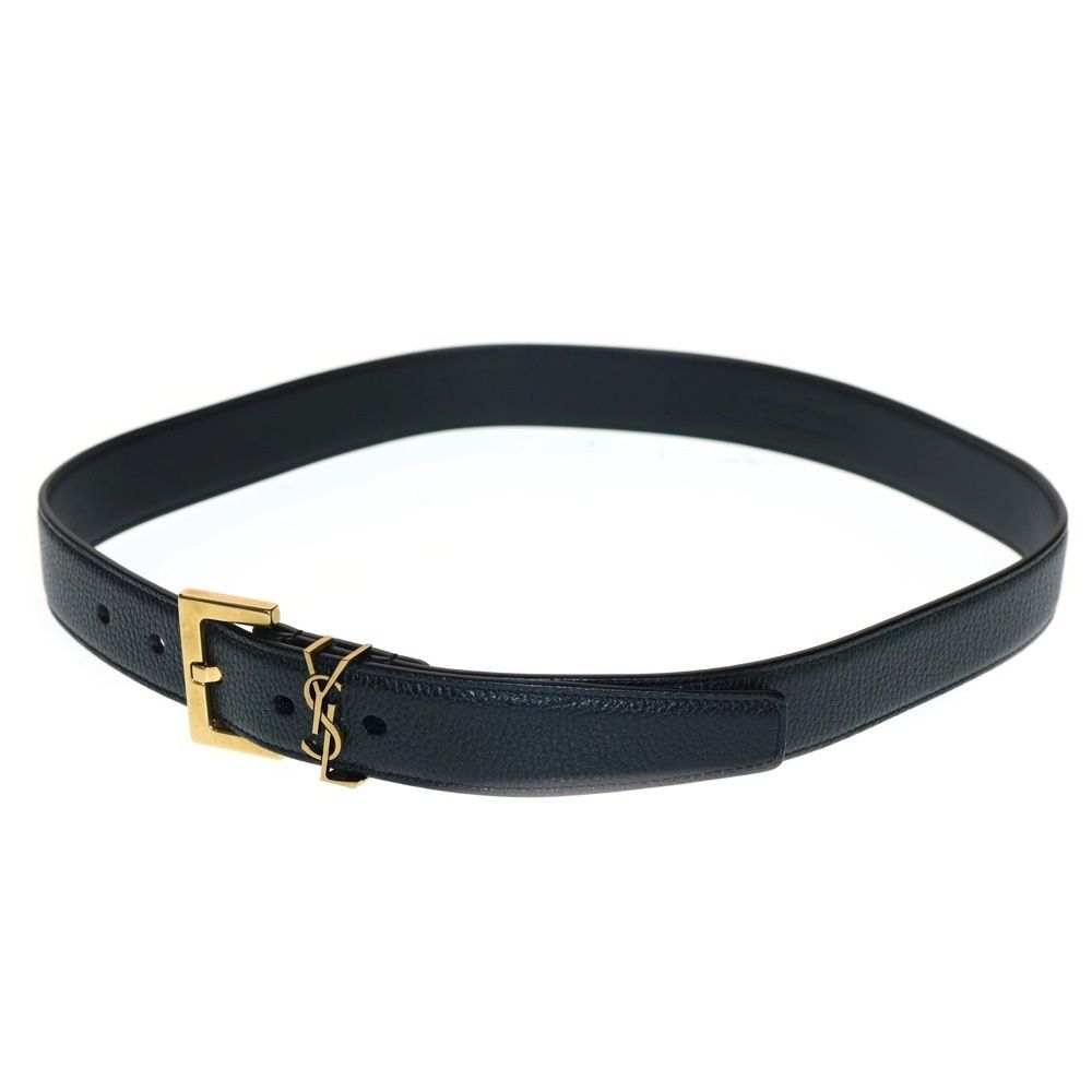 YVES SAINT LAURENT イヴサンローラン LEATHER BELT ロゴデザインモチーフ レザー ベルト ブラック|ゴールド ABR634437