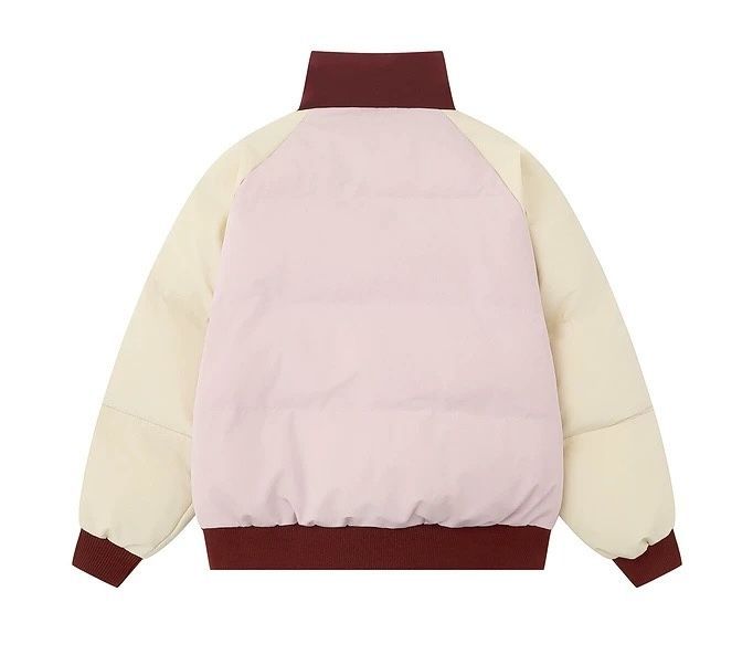 h アメリカンハイストリート風 ヴィンテージ配色 スポーツテイスト中綿ジャケット 男女兼用 厚手 冬用 立ち襟ロゴプリント