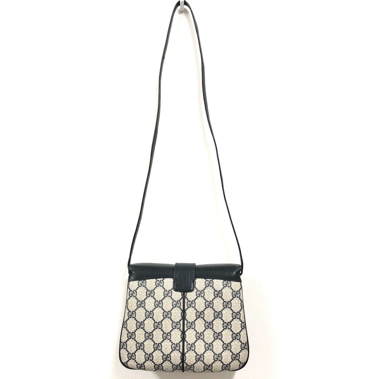 !! ‼ GUCCI グッチ オールドグッチ ショルダーバッグ 斜め掛け コーティングキャンバス カーキベージュ ネイビー ゴールド金具 10 02 037 レディース DECORATOM_COM_BR