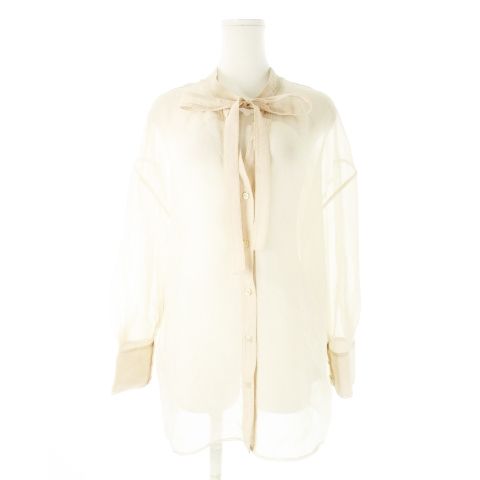 クラネ CLANE 23SS シースルーシャツ ボウタイ リボン 長袖 オーバーサイズ 1 S ベージュ |CK22 GY30