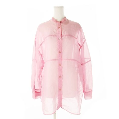 クラネ CLANE シースルーシャツ バンドカラー 長袖 オーバーサイズ サイドスリット 1 S ピンク |CK21 GY30