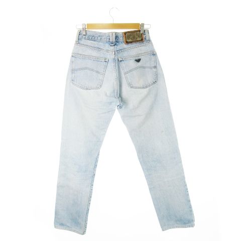 アルマーニ ジーンズ ARMANI JEANS デニムパンツ ジーンズ テーパード ボタンフライ ロゴ クラッシュ加工 青 ブルー |CK9 GY11