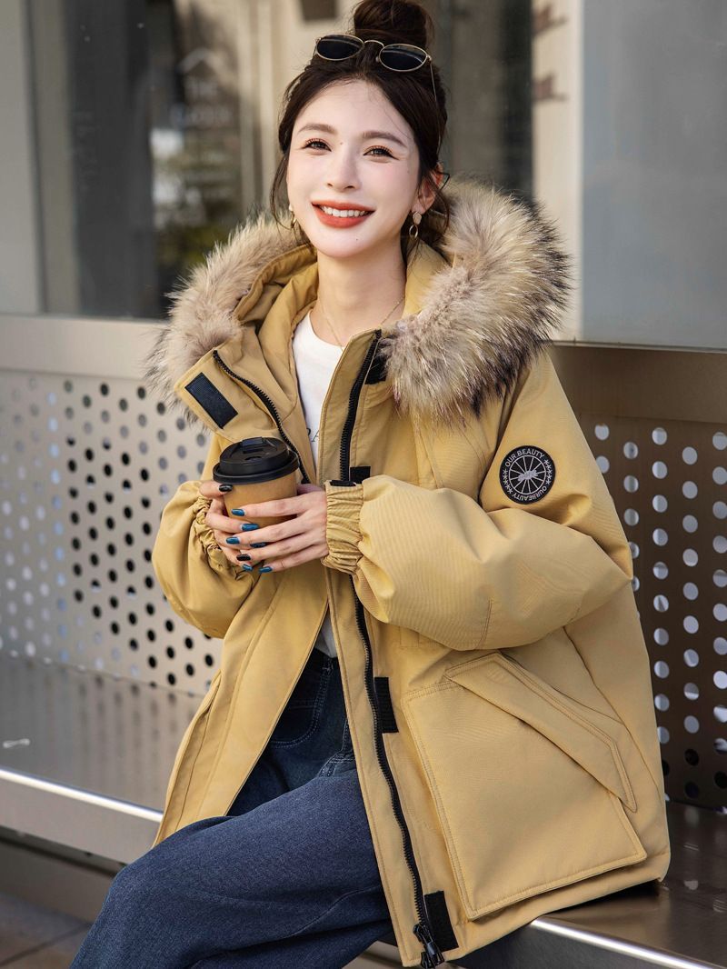 お洒落冬暖かレデイーズダウンコート90％ダウンジャケット ダックダウン充填コート防風フード動きやすいアウターフォックスファー