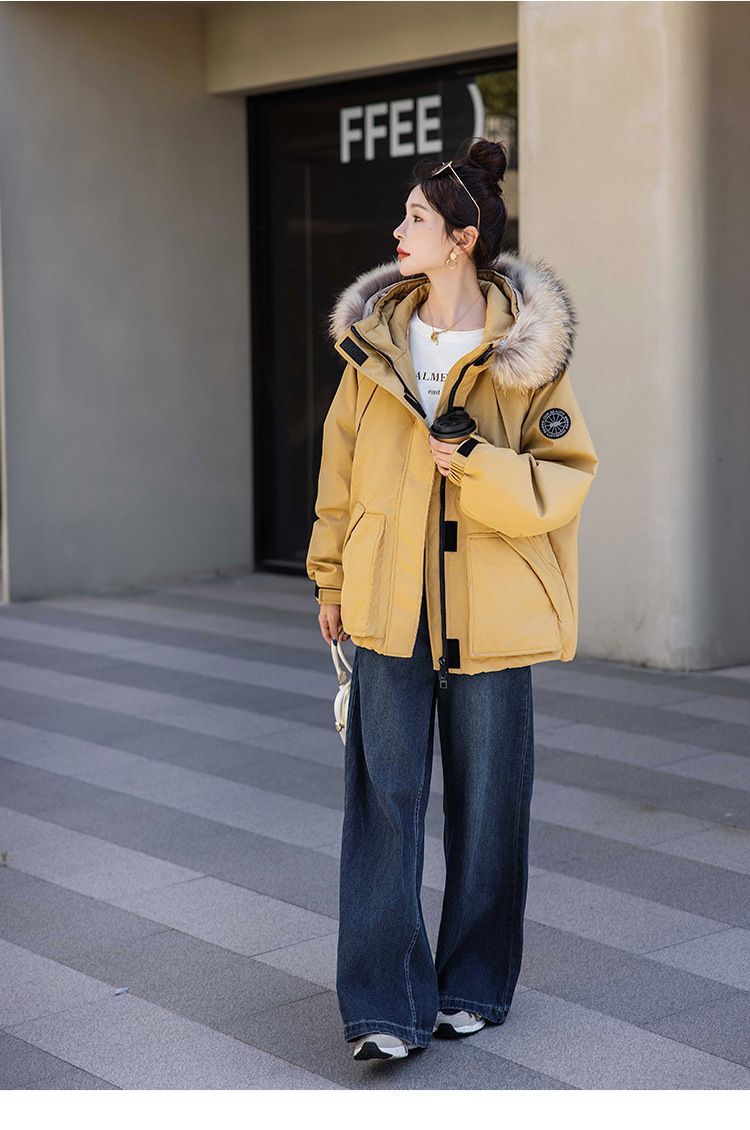 お洒落冬暖かレデイーズダウンコート90％ダウンジャケット本物ダックダウン充填コート防風フード動きやすいアウターフォックスファー