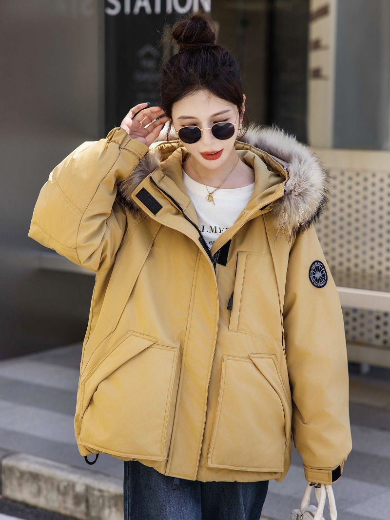 お洒落冬暖かレデイーズダウンコート90％ダウンジャケット本物ダックダウン充填コート防風フード動きやすいアウターフォックスファー