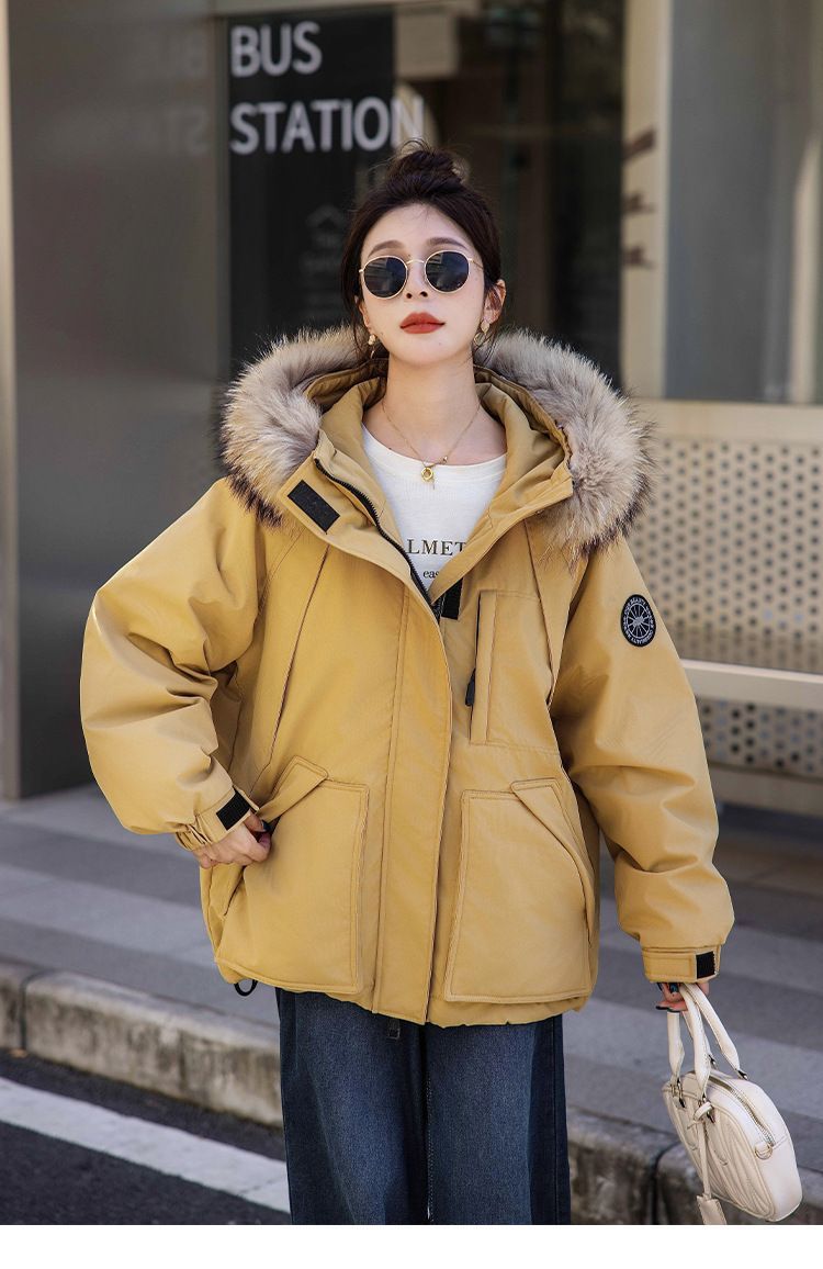 お洒落冬暖かレデイーズダウンコート90％ダウンジャケット本物ダックダウン充填コート防風フード動きやすいアウターフォックスファー