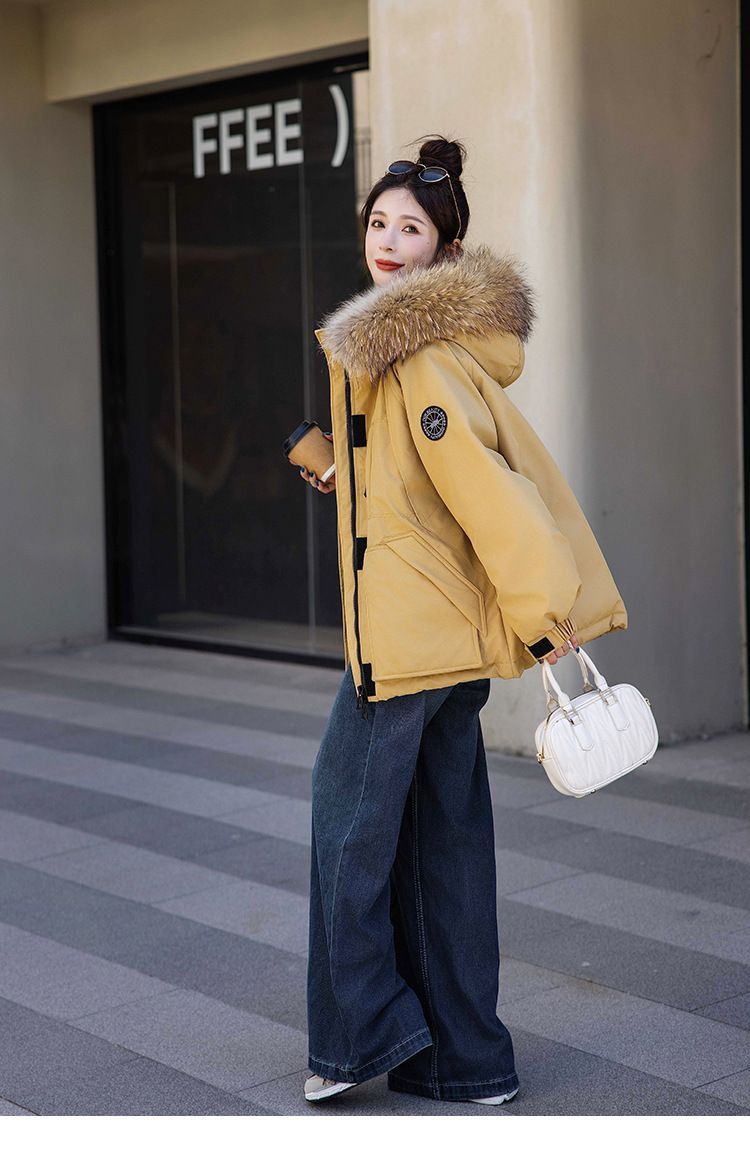 お洒落冬暖かレデイーズダウンコート90％ダウンジャケット本物ダックダウン充填コート防風フード動きやすいアウターフォックスファー