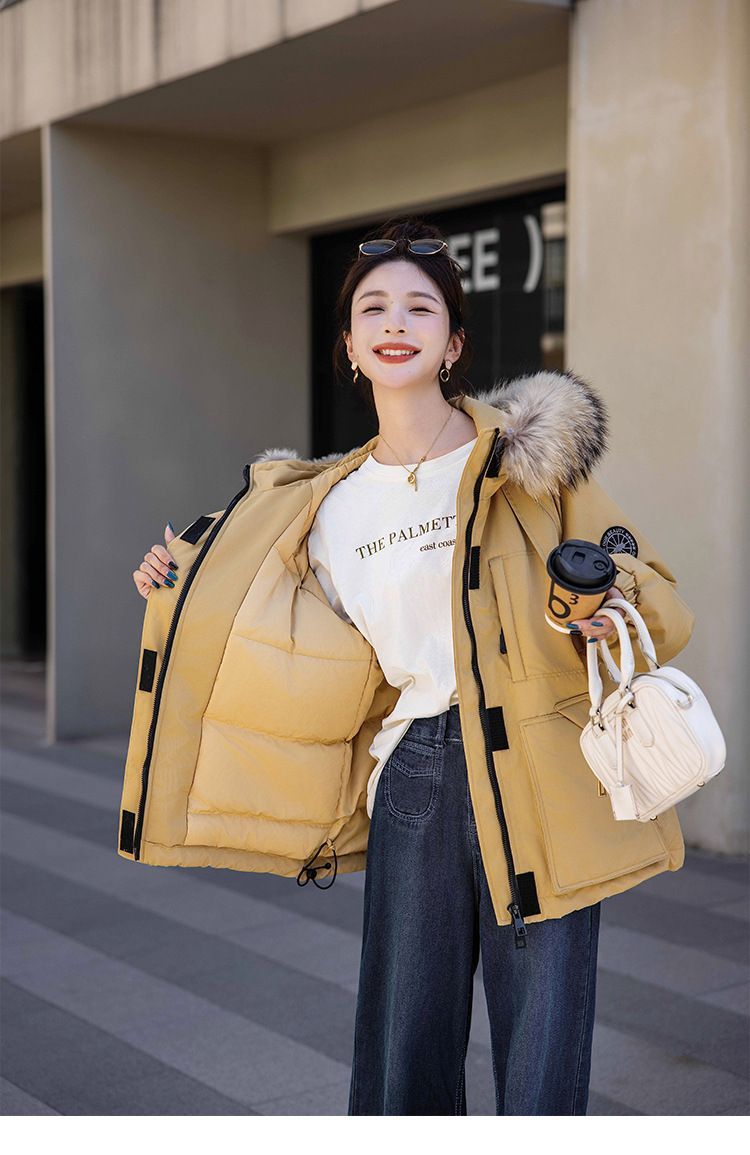 お洒落冬暖かレデイーズダウンコート90％ダウンジャケット本物ダックダウン充填コート防風フード動きやすいアウターフォックスファー