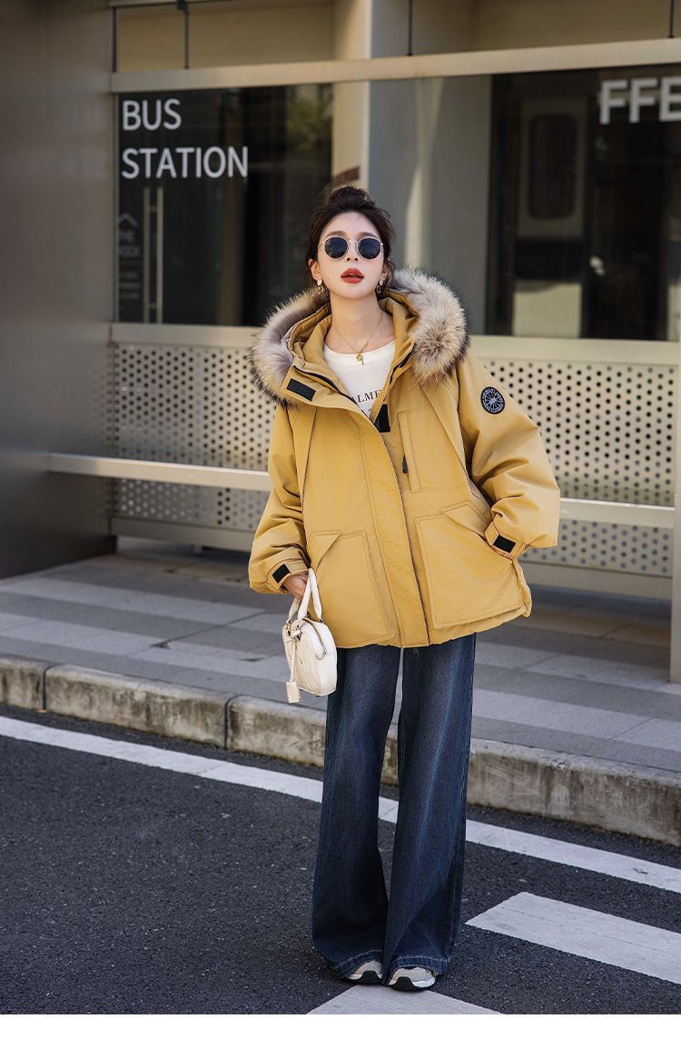 お洒落冬暖かレデイーズダウンコート90％ダウンジャケット本物ダックダウン充填コート防風フード動きやすいアウターフォックスファー