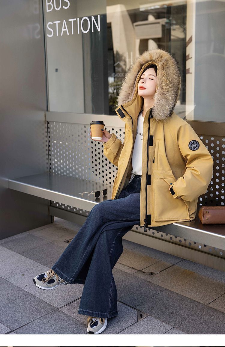 お洒落冬暖かレデイーズダウンコート90％ダウンジャケット本物ダックダウン充填コート防風フード動きやすいアウターフォックスファー