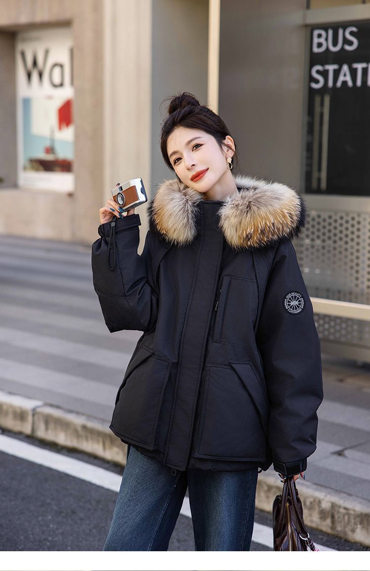 お洒落冬暖かレデイーズダウンコート90%ダウンジャケット本物ダックダウン充填コート防風フード動きやすいアウトドアジャケット