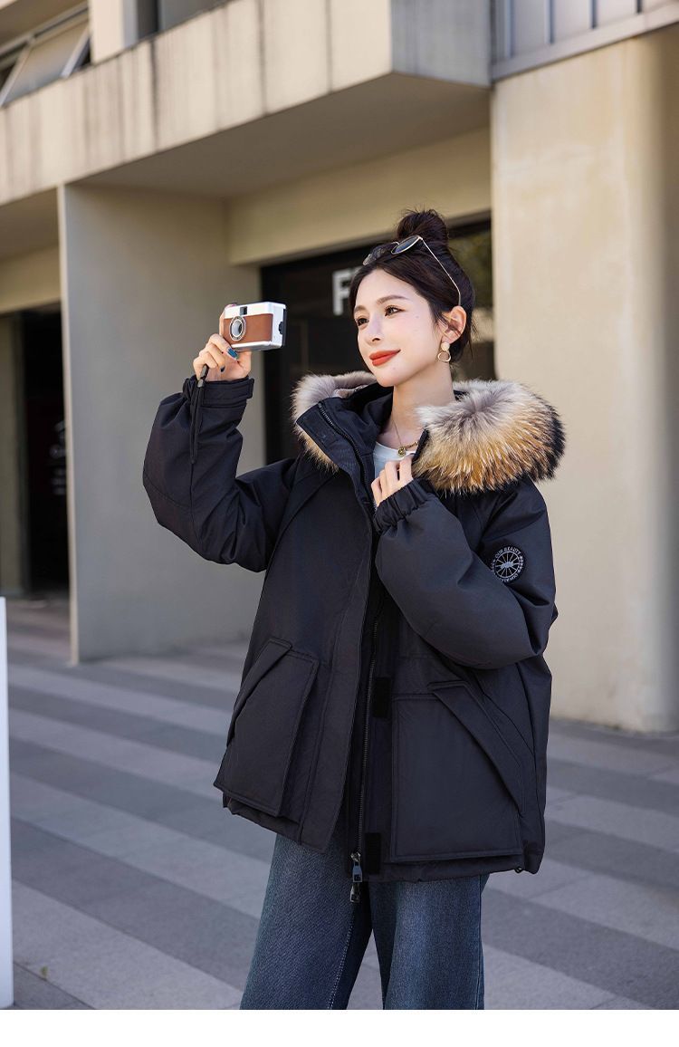 お洒落冬暖かレデイーズダウンコート90％ダウンジャケット本物ダックダウン充填コート防風フード動きやすいアウトドアジャケット