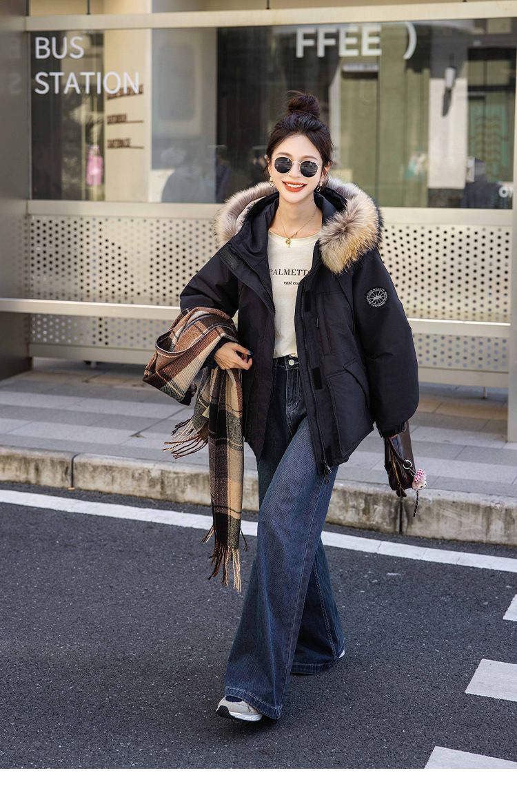 お洒落冬暖かレデイーズダウンコート90％ダウンジャケット本物ダックダウン充填コート防風フード動きやすいアウトドアジャケット