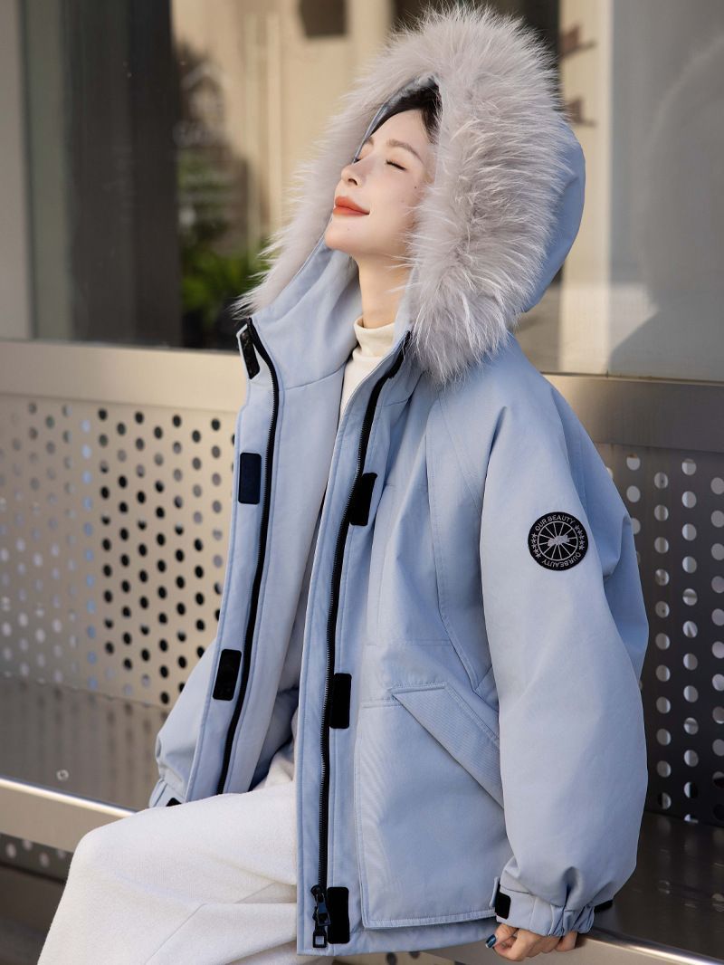 お洒落冬暖かレデイーズダウンコート90%ダウンジャケット本物ダックダウン充填コート防風フード動きやすいコートアウトドアジャケット