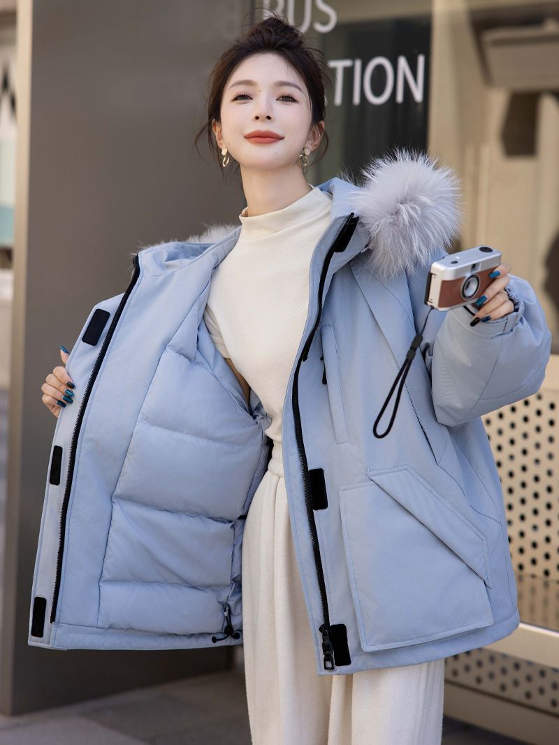 お洒落冬暖かレデイーズダウンコート90％ダウンジャケット本物ダックダウン充填コート防風フード動きやすいコートアウトドアジャケット